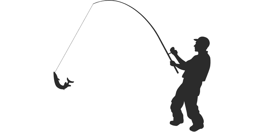 A silhouette of a person fishing with a rod.
